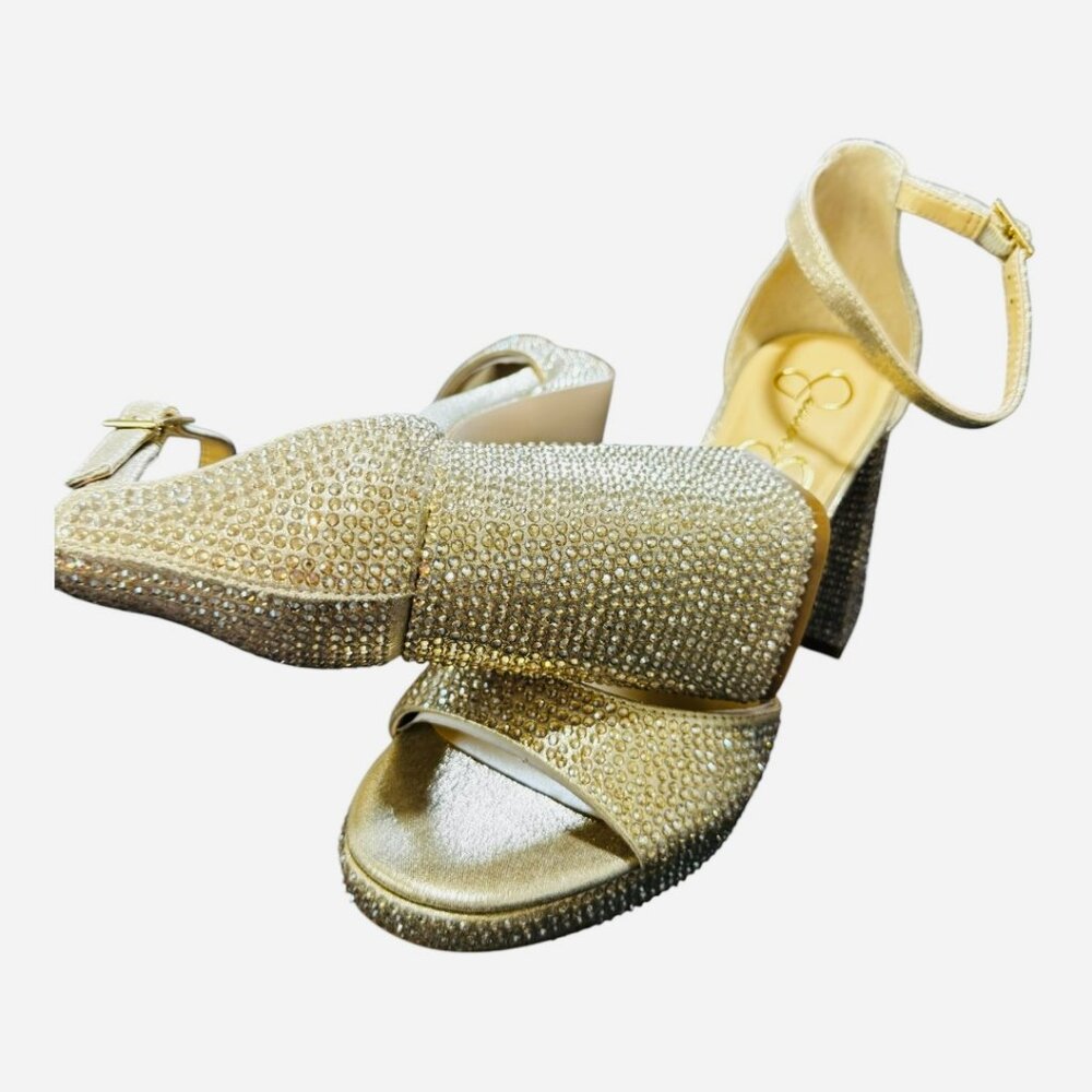 NWT Jessica Simpson Gold Sparkling Embellished Chunky Heel Sandals Sizes: Multi - Picture 11 of 11